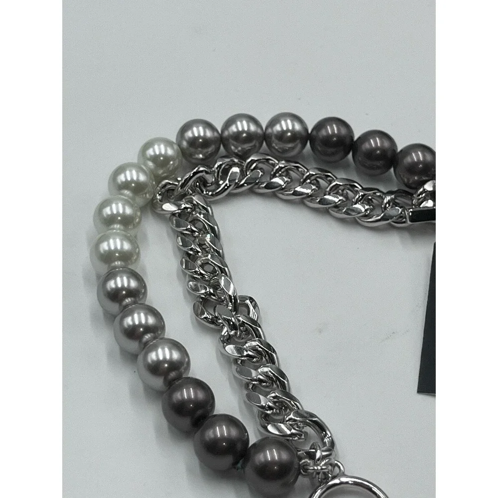 Givenchy Signed Silver Tone MultiStrand Ombre Gray White Pearl‎ Bracelet New